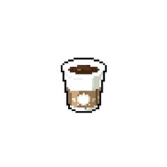 a cup of coffee pixeled into the shape of a face on a white background