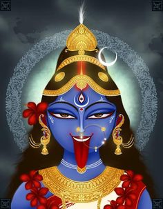 the face of lord rama with his tongue out in front of a dark sky background