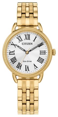 Classic Coin Edge Silver-Tone Dial Stainless Steel Bracelet EM1052-51A | CITIZEN Elegant Gold-tone Watch With Round Dial, Formal Gold-tone Watches With Round Dial, Classic Gold Stainless Steel Jewelry And Watches, Classic Gold Stainless Steel Watch, Classic Gold Watch With Metal Dial, Classic Gold-tone Watch With Round Dial, Classic Gold Watch With Analog Display, Sleek Watch, Solar Energy Projects