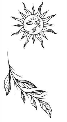 a drawing of a sun and a feather