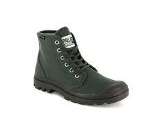 PAMPA HI ORIGINALE - Palladium Casual High Ankle Work Boots With Vibram Sole, Casual Lace-up Work Boots With Rubber Toe Cap, Casual Green Waterproof Boots With Reinforced Toe, Casual Green Waterproof Boots, Green Casual Hiking Boots, Outdoor Boots With Gum Sole And Round Toe, Ankle-high Outdoor Canvas Boots, Ankle-high Canvas Boots For Outdoor, Casual Waterproof Desert Boots With Round Toe