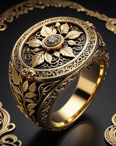 A series of images, a gold ring, a signet, the image was created using AI.#jewelry #gold Antique Mens Rings, Man Gold Bracelet Design, Art Rings, Gold Pendants For Men, Cool Rings For Men, Turkish Rings, Gold Earrings For Men, Ring Jewellery Design, Silver Ring Designs