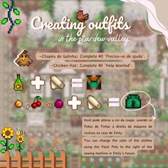 an info sheet describing the different types of plants and flowers in pixel art style, with text overlaying it