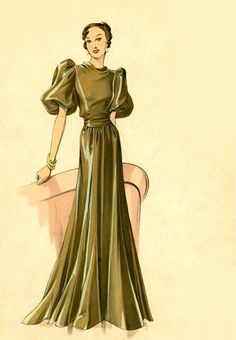 Vintage Fashion Sketches, Vintage Fashion 1930s, Gown Fashion, Fashion Illustration Vintage, Vintage Dress Patterns, Fashion Mask