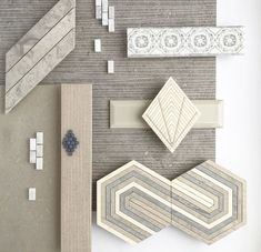 an overhead view of some different types of tiles and floor coverings in various shapes