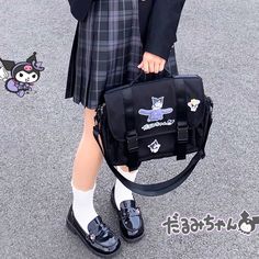 Japanese School Bag, Cute Messenger Bags, Stylish School Bags, Kuromi Melody, Cartoon Backpack, Cartoon Bag, My Melody Kuromi, Satchel Backpack, Japanese Cartoon