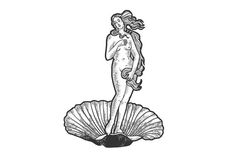 a drawing of a woman standing on top of a shell