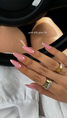 Clear Pink Matte Nails, Nail Ideas Colourful, Basic Easy Nail Designs, Pink And White Nails Acrylic Designs, Nail Elegant Classy, Pink And White Nails With Glitter, Fall Nails Long Almond, Long Almond Pink Nails, Almond Nails Trendy Simple