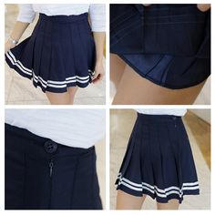 Fabric: Blended.Color: White. Black. Blue.Size Chart: S. M. L. Navy Pleated Skirt, Halter Dress Short, Harajuku Girls, Skirt Denim, College Style, New Students, College Fashion, Tulle Dress, Trending Now