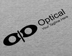 the logo for optical your tagline here is shown in black and white on a gray background