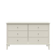 a white dresser with four drawers on one side and an open drawer on the other