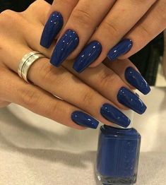 Dark Blue Nails, Blue Acrylic Nails, Blue Nail Polish, Blue Nail Designs, Blue Nail, Fire Nails, Funky Nails