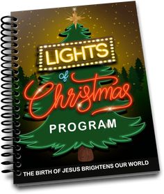 the lights of christmas program on a spiral notebook with an image of a christmas tree