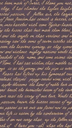 an old handwriting with gold ink on a dark purple background, the words are written in cursive writing