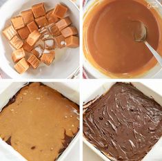 four pictures showing how to make peanut butter fudges with chocolate and marshmallows