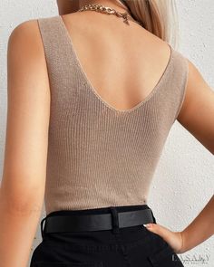 Lasaky - Sleeveless tank tops with thin plain straps Plain Tank Tops, Chic Casual, Ribbed Top, Ribbed Neckline, U Neck, Style Chic, Sleeveless Tank Top, Color Khaki, Sleeveless Tank