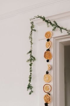 orange slices are hanging on the wall