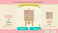 an animal crossing game screen with the words, do you want to save this custom design?