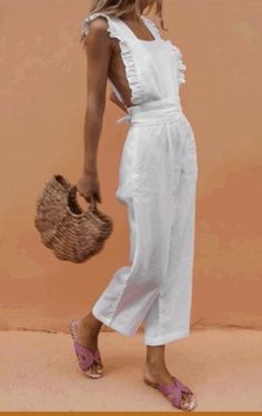 Solid Color Jumpsuits, Jumpsuit Online, Linen Jumpsuit, White Jumpsuit, Vacation Dresses, Suit Fashion, High Waisted Trousers, Tulum, Jumpsuits For Women