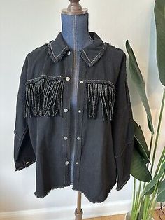 Great shopping ideas for Zara Distressed Rhinestone Suede Fringe Denim Jacket Black Distressed Size M NWT, Women's Coats Jackets Embellished Long Sleeve Summer Outerwear, Summer Long Sleeve Embellished Outerwear, Casual Embellished Denim Jacket, Casual Cotton Embellished Outerwear, Casual Fitted Fringe Outerwear, Fitted Fringe Denim Jacket Casual, Fitted Fringe Denim Jacket, Fitted Denim Jacket With Fringe And Long Sleeves, Fitted Long Sleeve Denim Jacket With Fringe