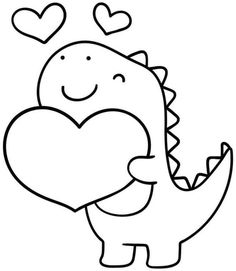 a cartoon dinosaur holding a heart