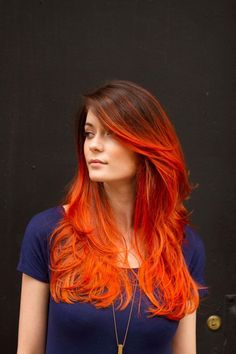 Want this with red!!! Miss my hair!!! Ecaille Hair, Bright Orange Hair, Orange Ombre Hair, Diy Alcohol, Red Orange Hair, Cheveux Oranges, Makeup Charts