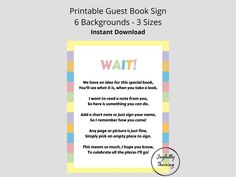 the printable guest book sign is shown with instructions for how to use it and how to