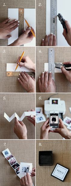 the steps to make an origami photo frame are shown in several different ways