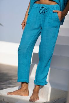 Our essential and timeless linen pants for a casual summer look! Made in Italy with unique, high-quality Italian linen. Those straight pants with side and back pocket are very comfortable and easy to wear. Associate them with a basic top or shirt, or our Coros t-shirt for a laid back yet stylish look. Details: 100% Italian linen. Our Italian production is very artisanal: we produce our linen threads and do our own tye-and-dye. This enables us to create unique linen pieces, with beautiful colors Summer Look, Basic Tops, Straight Pants, Linen Pants, Summer Looks, Summer Casual, Best Sellers, Beautiful Colors, In Italy