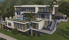 an artist's rendering of a modern house with palm trees