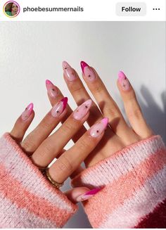 Skz Nail, Pink French Nails, Her Nails, Stick On Nails, French Tip Nails, Valentine's Day Nails, Nail Polishes