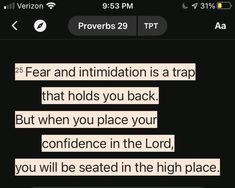 a text message that reads fear and imitationion is a trap that holds you back but when you place your confidence in the lord, you will be seated in the high place