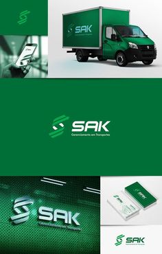 some logos and business cards for sak, which are designed to look like a truck