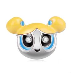 a yellow and blue earphone with two ears on top of it's head