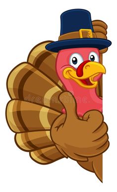 a turkey wearing a pilgrim hat peeking out from behind a sign stock photo - 9579