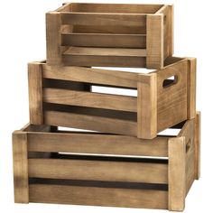 three wooden crates stacked on top of each other