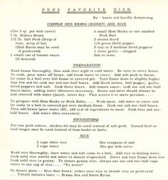 an old recipe is shown in black and white