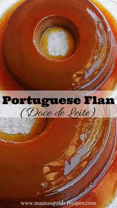 two donuts with orange glaze on them and the words portuguese flam