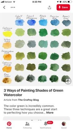 an iphone screen showing the different shades of watercolors in various colors and sizes