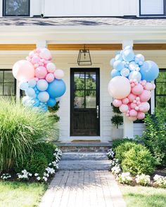 This items includes install Lasts 1 to 2 days. See Longevity Notes. Inflated with air - this item will not float.Handcrafted piece. May vary from picture. Features Spread some love with this eye-catching balloon garland at your gender reveal. A great way to celebrate an important occasion, this look includes blue and pink balloons for a beautiful entryway. Complete the look with mosaic letters or balloon columns from this same collection. This product is Ready-To-Party™. Comes inflated and assembled. We install and you enjoy! Details PETIT PASTELS Color Palette:Balloon - pink, pale pink, ice blue, pale blue Dimensions:W - approx. 4ftL - approx. 6-1/2ftMaterial:Balloon - biodegradable latex— ROSE MARIN Color Palette:Balloon - pale pink, pink, navy, dark denim Dimensions:W - approx. 4ftL - a Blue And Pink Balloons, Lavender Balloons, Gender Reveal Photo, Mosaic Letters, Gender Reveal Photos, Gender Reveal Themes, Beautiful Entryways, Blue Air, Blue Foil