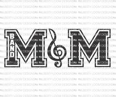 the word mom with music notes and trebles in black on a white background