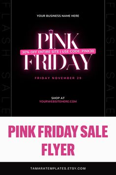 Black Friday Flash Sale flyer template to captivate your audience this holiday season. This Pink Friday flyer design is perfect for small businesses looking to make a big impression.

With a sleek black background and pink neon text, this Black Friday Instagram template will make your message pop!

A user-friendly Canva template you can tailor to your unique brand identity. 

Don't miss out on the opportunity to boost your Black Friday sales. Download this Instagram post and make it yours today! Friday Flyer Design, Pink Friday Sale, Neon Text, Pink Friday, Pink Neon