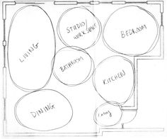 the floor plan for an office with three different areas in each room, including one bedroom and