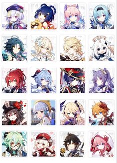 anime characters with different hair colors and hairstyles, all in various positions on the same