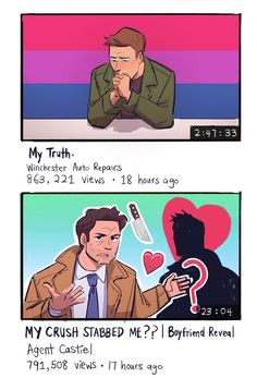 two comics with one showing the same man and another saying, my crush stabed me?