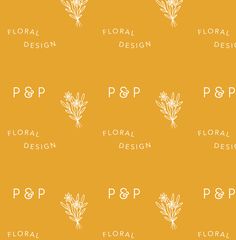 the logos for floral design are arranged on an orange background with white letters and flowers