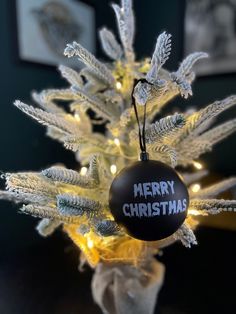 a christmas ornament hanging from a tree