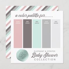 the baby shower collection is shown in pastel tones and stripes, including grays, pink