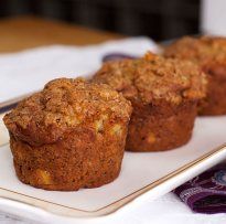 two muffins on a white plate sitting on a table