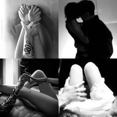 four different images of people in black and white, one is kissing the other has her hands on her head